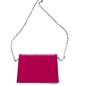 HALOGEN Nordstrom bright pink Saffiano leather wallet / purse on silver chain